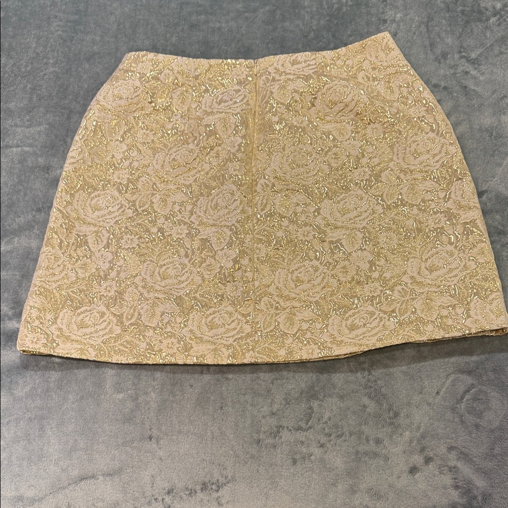 Gold Floral Brocade A-Line Mini Skirt - Picture 5 of 9
